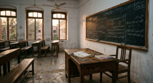استاد کے جانے کے بعد خالی کمرہء جماعت
